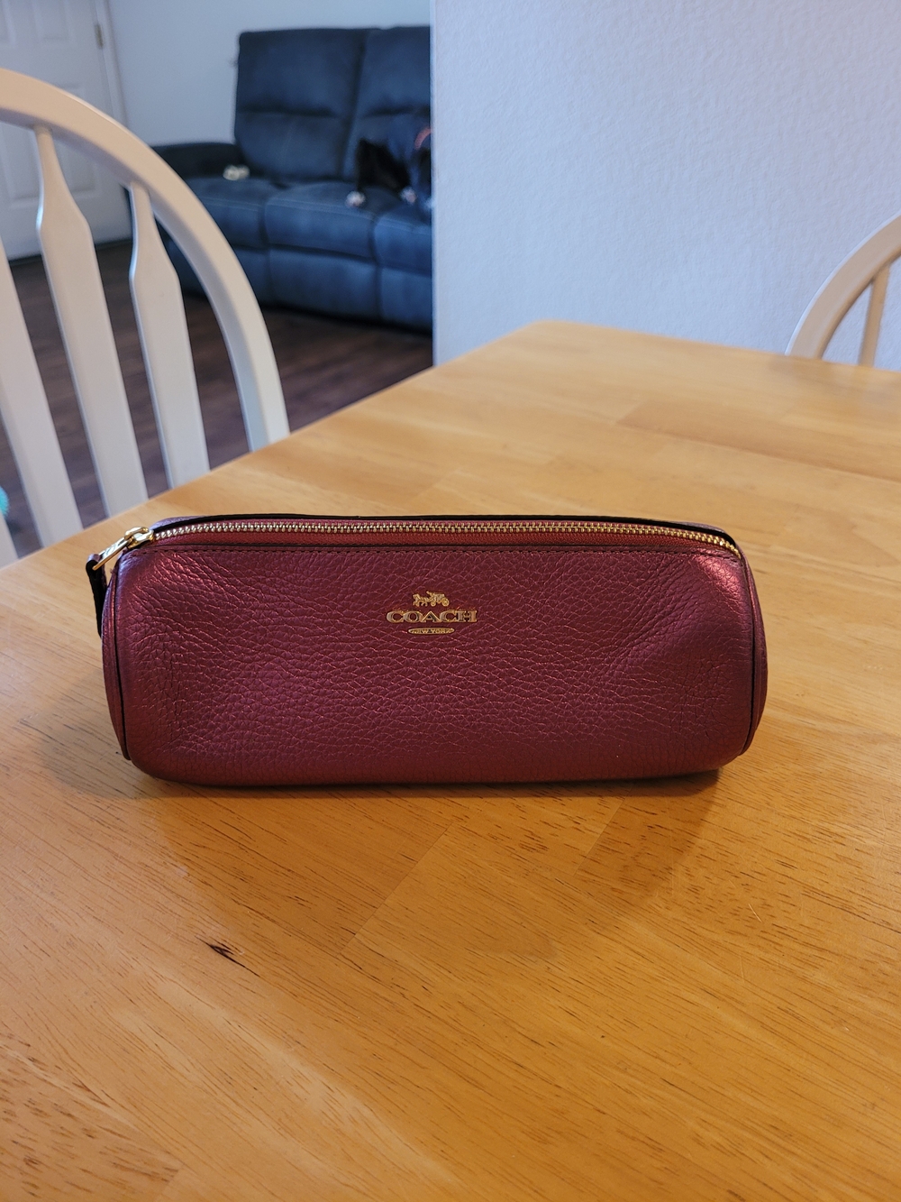 Coach Pebble Leather Zip Brush Case In Metallic Berry